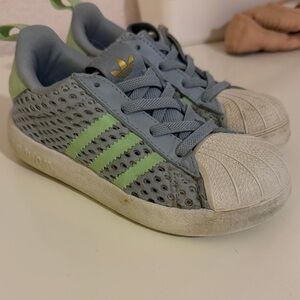 adidas Kids Light Blue & Lime Green Mesh Shell-Toe Sneakers